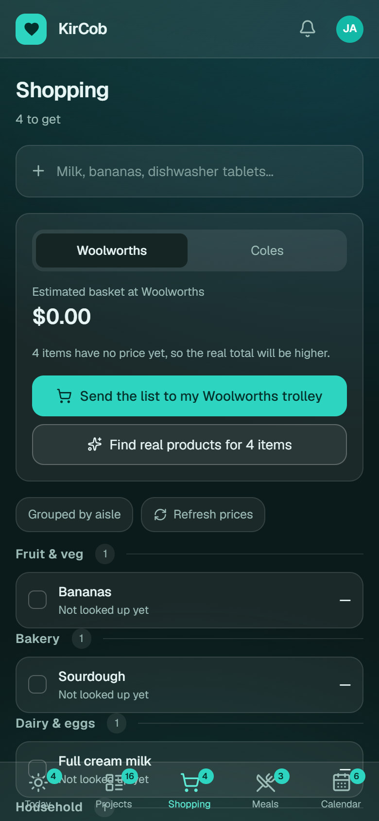 Shopping screen.