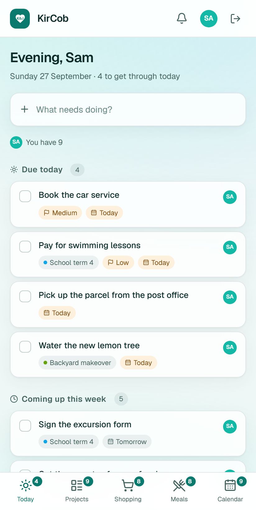 A household that stops double-booking itself demonstration screen