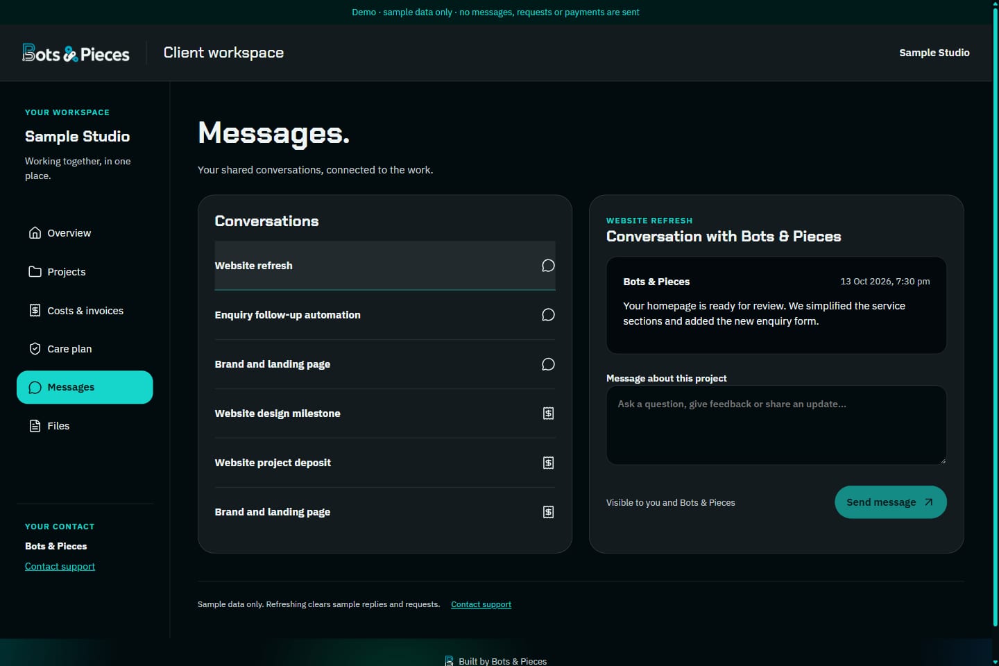 Messages. Demonstration data.