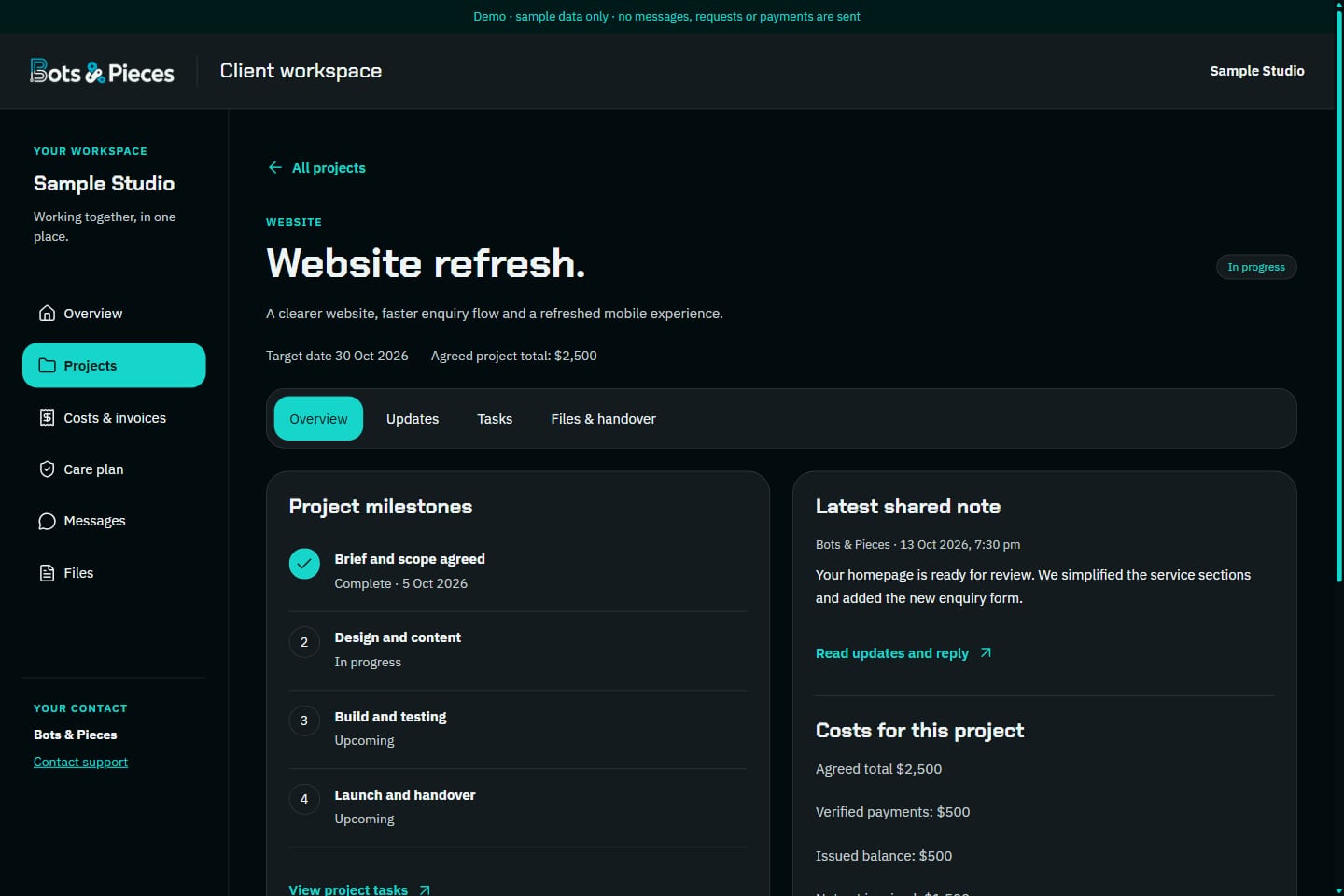 A project. Demonstration data.
