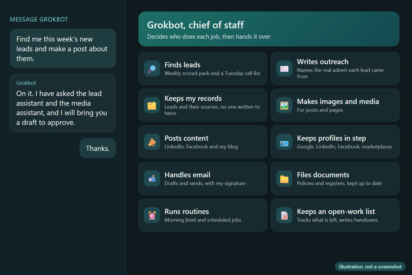 One assistant that runs the business side