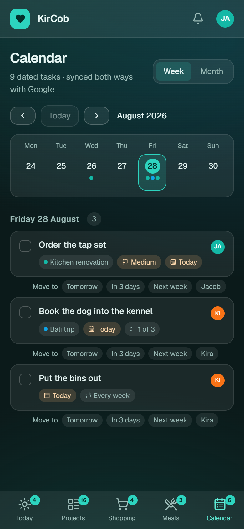 Calendar. Demonstration data.