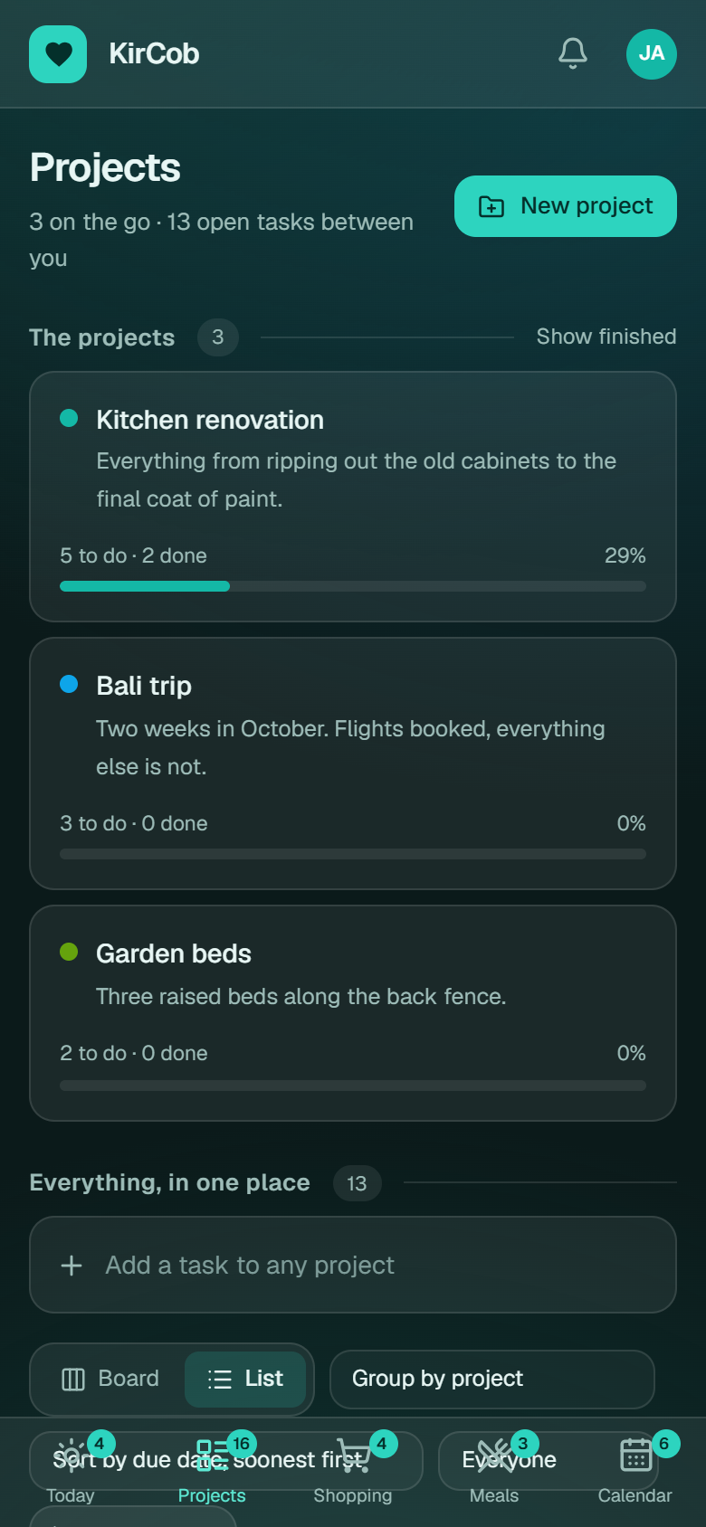 Projects. Demonstration data.