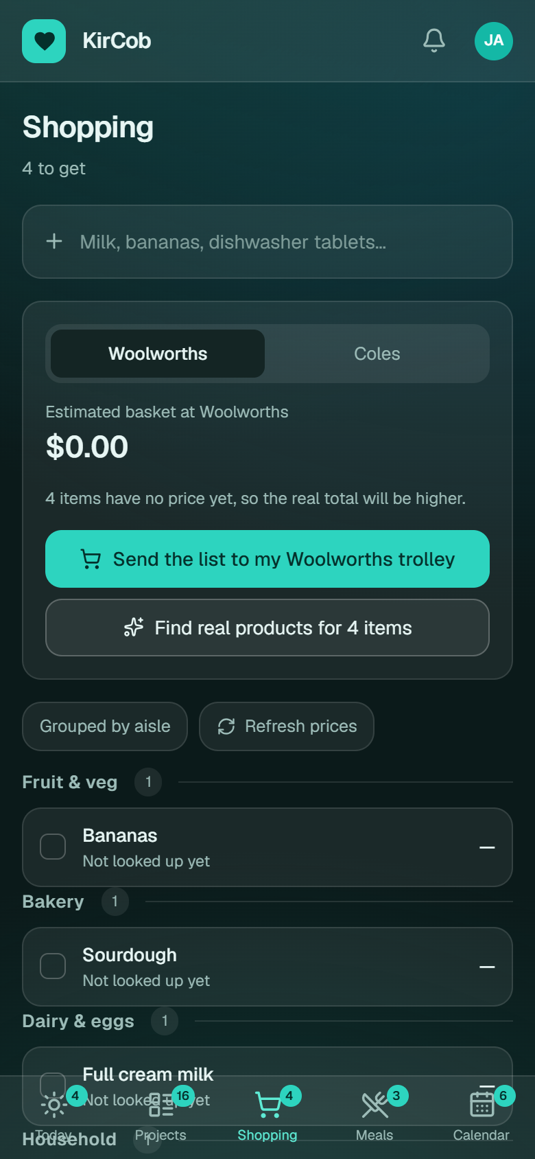 Shopping. Demonstration data.