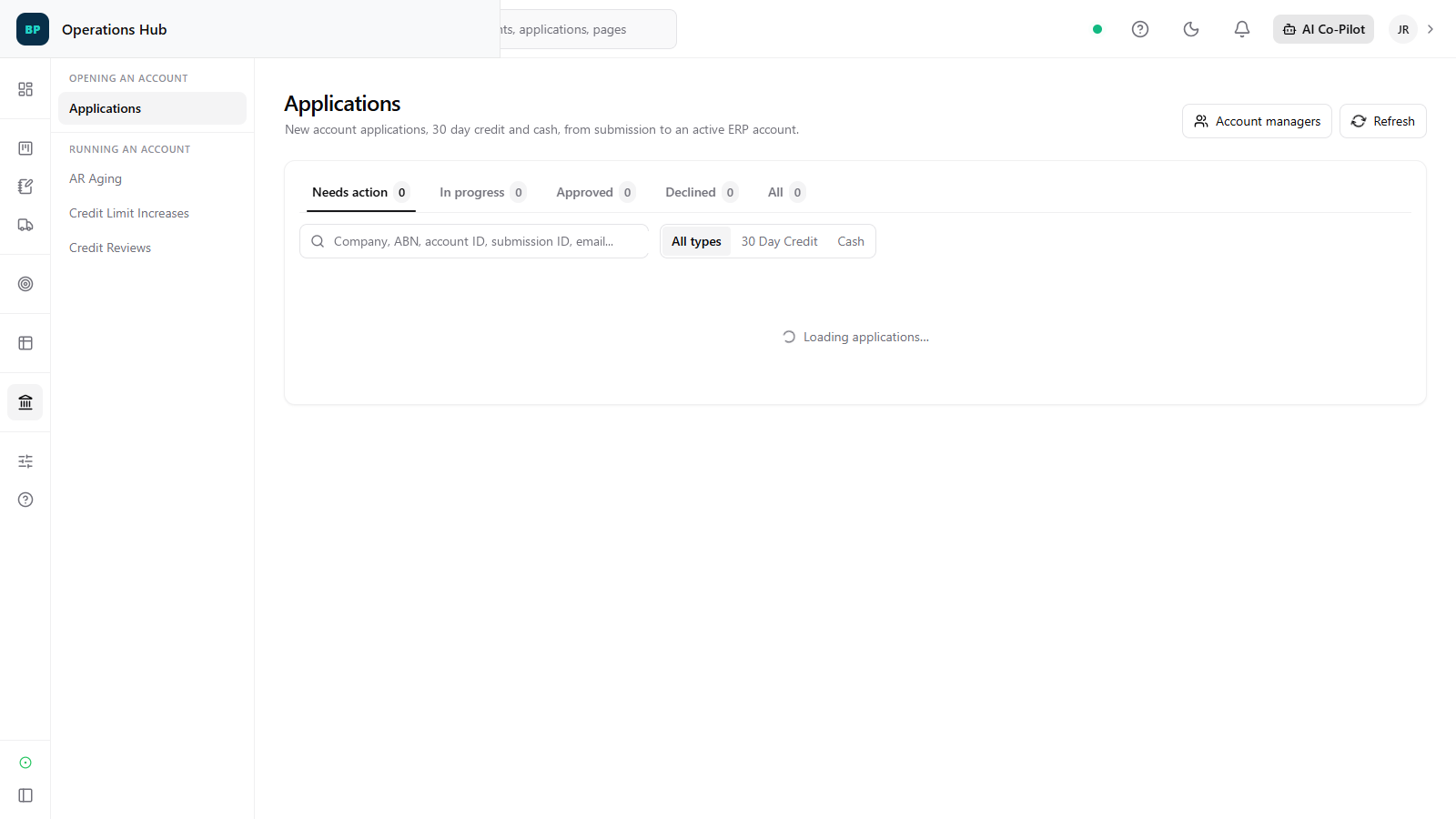 Applications workspace. Demonstration data.